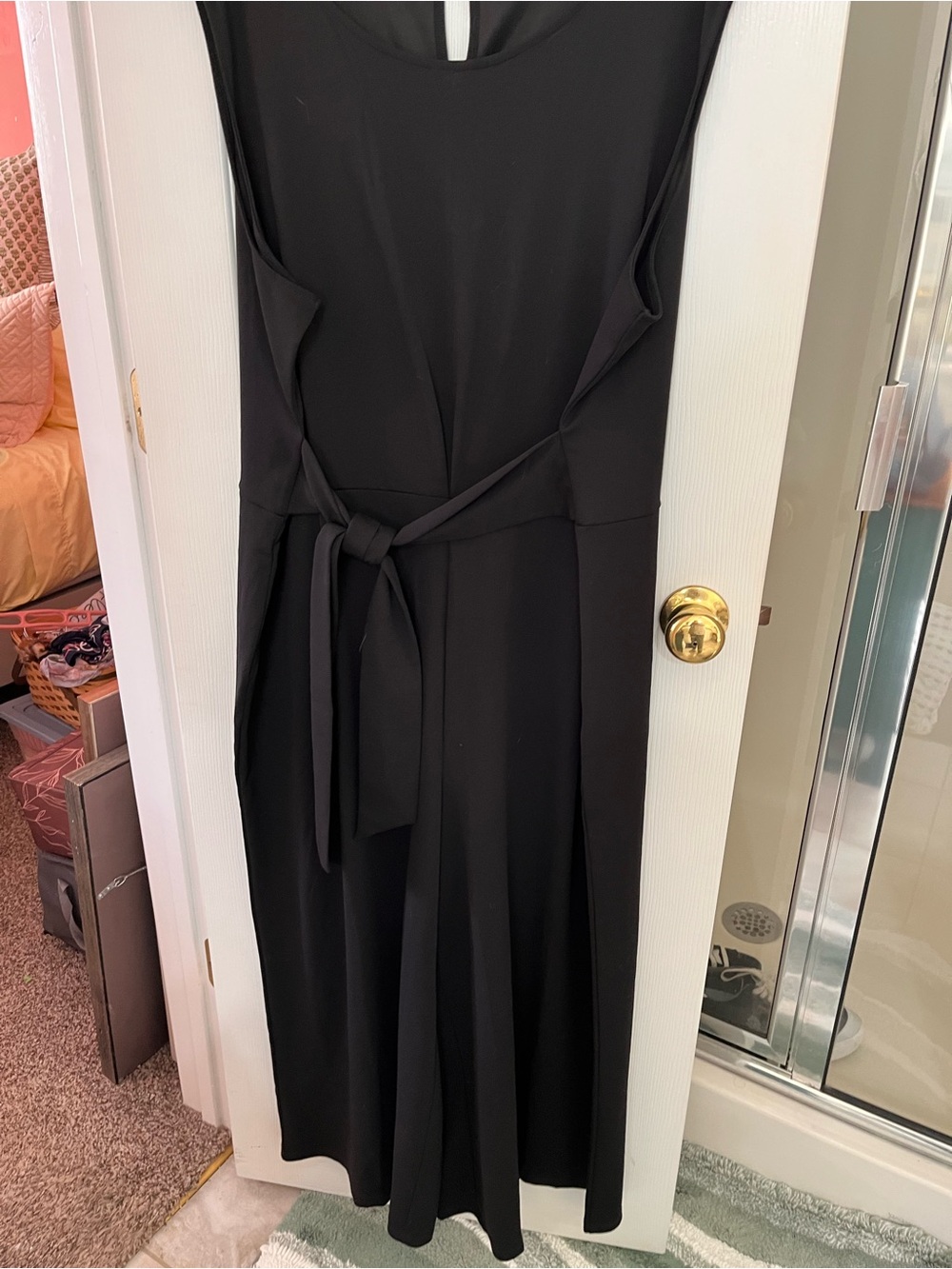 Elegant Black Sleeveless Tie-Waist wide leg Jumpsuit